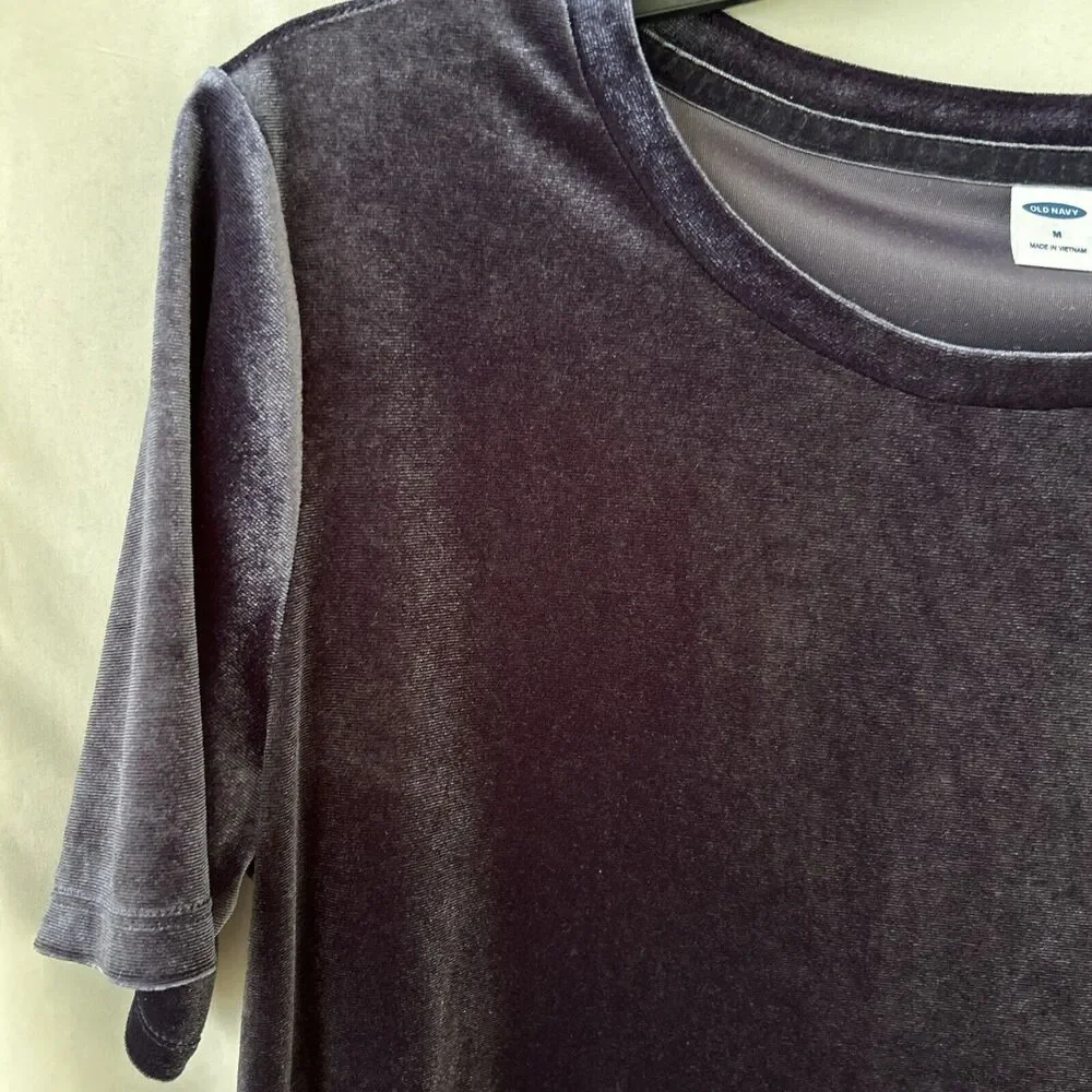 Old Navy Women’s Medium Dark Blue Velour Short Sleeve Top Shirt minimalist glam - Picture 14 of 14